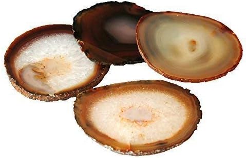 JIC Gem Natural Sliced Agate Coaster with Rubber Bumper Set of 4 (3.5-4", Natural)