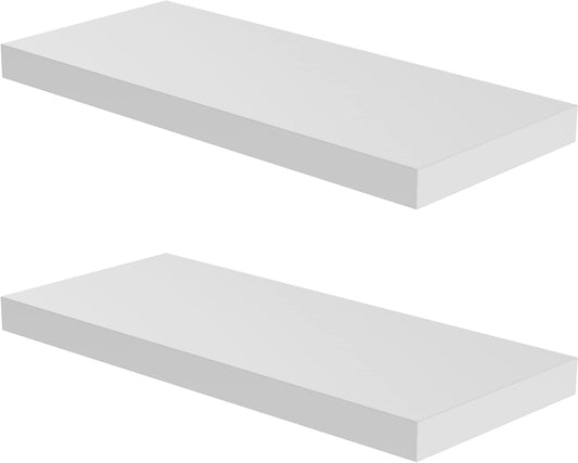 Floating Shelf, Set of 2 Wall Shelf, 36 in W x 12.75 in D x 2 in H Wooden Floating Wall Shelf with Invisible Brackets for Living Room/Bedroom/Bathroom/Kitchen Storage and Decor, White
