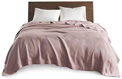 Madison Park 100% Egyptian Cotton Lightweight Summer Blanket, Breathable Waffle Knit Design, Soft Cozy All-Season Throw for Bed, Couch or Sofa, Rose Pink King Size (108"x90")