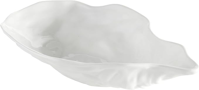 Santa Barbara Design Studios Serving Bowls - Ceramic Oyster-Shaped Bowl, Large 11" x 6.5", Gloss White