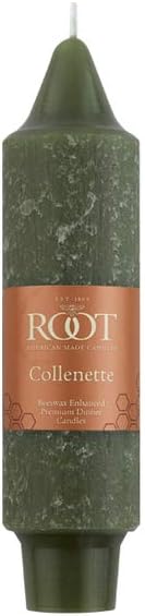 Root Candles 8-Count Unscented Dinner Candles Dripless Beeswax Enhanced Timberline™ Collenette Boxed Candle Set, 5-Inch, Dark Olive