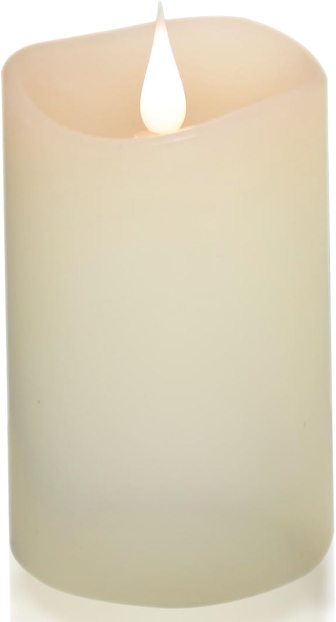 Flickering Flameless Candle, Real Wax LED Pillar Candle with 3D Moving Flame, Battery Operated, Built-in Timer, Ivory, Unscented, Safe for Home Décor, and Holidays 3" x 5.12"