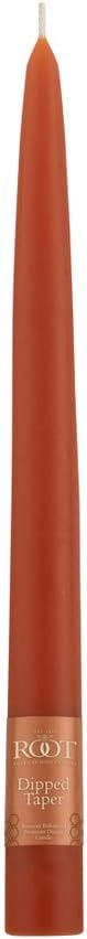 Root Candles 12-Count Unscented Taper Candles Smooth Hand-Dipped Dripless Beeswax Enhanced Boxed Candle Set, 9-Inch, Rust