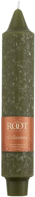 Root Candles 4-Count Unscented Dinner Candles Dripless Beeswax Enhanced Timberline™ Collenette Boxed Candle Set, 7-Inch, Dark Olive