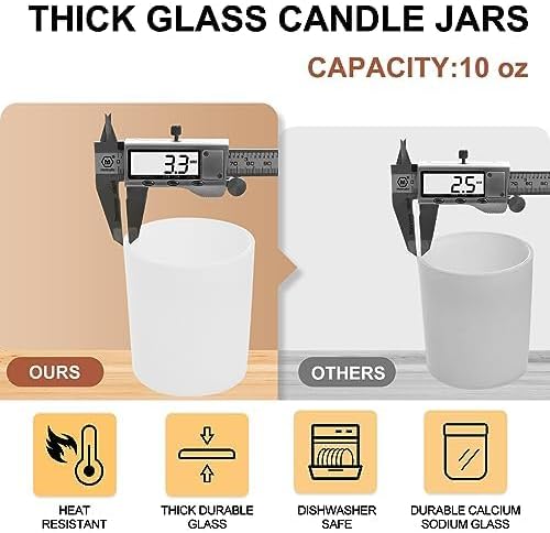 SHOWIN Thick Candle Jars for Making Candles 12 Pcs,10 OZ Empty Jars with Wood Lids for Candle Making, Sample Container, Matte White