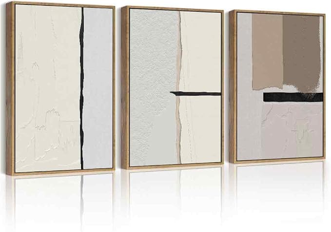 PHOPAGO Neutral Abstract Framed Wall Art Beige Mid Century Textured Wall Decor Minimalist Modern Illustrations Prints for Ding Room Bedroom Decor - 12x16in Natural Framed