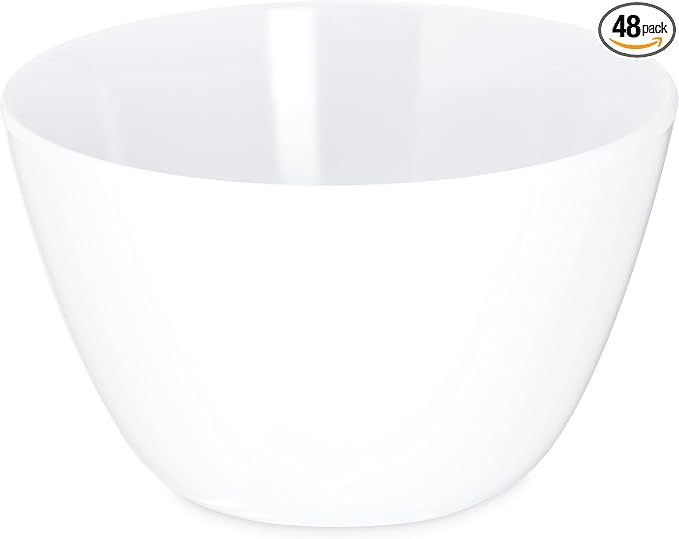 Carlisle FoodService Products Kingline Reusable Plastic Bowl Soup Cup for Home and Restaurant, Melamine, 8 Ounces, White, (Pack of 48)