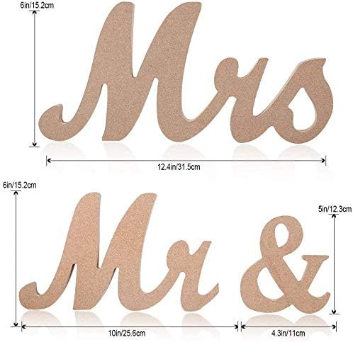 Mr & Mrs Sign for Wedding Table, Large Mr and Miss Wooden Letters, Party Decoration Head Table Wedding Wood Letter, Just Married Sign Anniversary Party Valentine's Day Decor (Wood Color),12.5 x 7 x