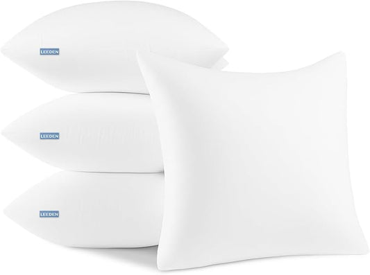 Leeden 18x18 Pillow Inserts Pack of 4, 18 Inch Throw Pillow Inserts, Soft Fluffy Decorative Square Throw Pillows for Couch, Sofa, Bed, and Home Decor White Pillows