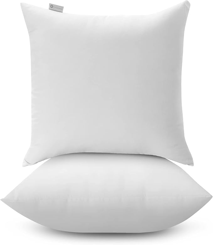 Acanva 22x22 Throw Pillow Inserts Set of 4, Premium Polyester Fiber Fill Square Sham Stuffer Cushion for Sofa, Bed, Couch and Chair, Machine Washable, White