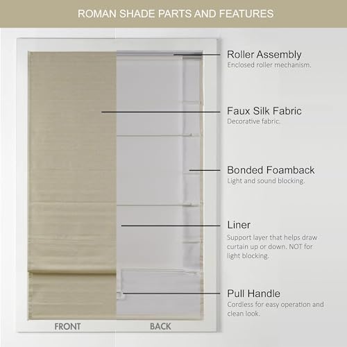 Madison Park Cordless Roman Shades Faux Silk Shade with Sheen 1-Panel Privacy, Room Darkening, Energy Efficient, Thermal Insulated Window Blind for Bedroom, Living Room Décor, 27"W x 64"H Como, Taupe