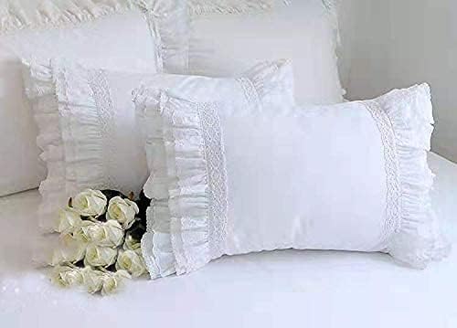 2-Pack White Pillow Shams Shabby Chic Pillowcases with Lace Ruffles Vintage Pillow Covers Cotton Queen Size 20"X30" Luxury Elegant