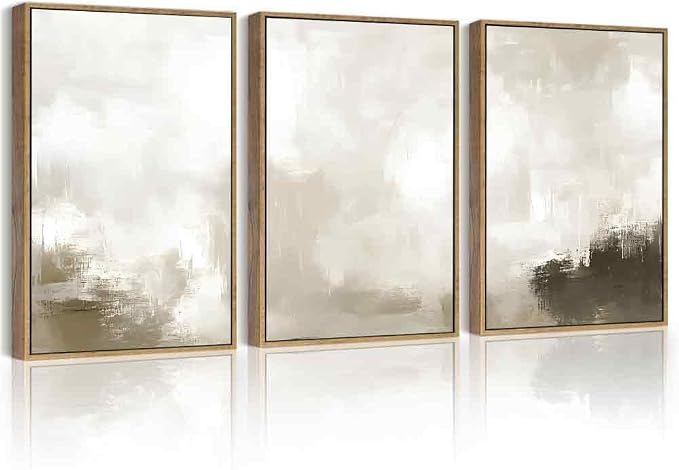 PHOPAGO Abstract Framed Wall Art Minimalist Pastel Neutral Wall Decor Modern Art Paints Living Laundry Room Home Decor - 12x16in Natural Framed