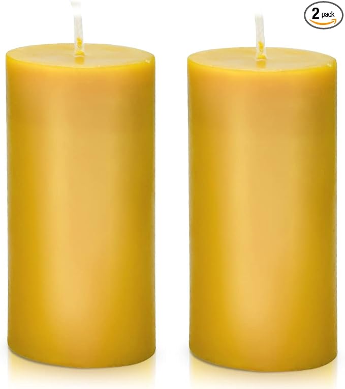 DEYBBY 2x4 inch Natural Beeswax Pillar Candle Set of 2, Smokeless Dripless Pure Organic Beeswax Candle with Natural Scent for Home Decor Blackout Housewarming Party Event, Long Burn, Yellow