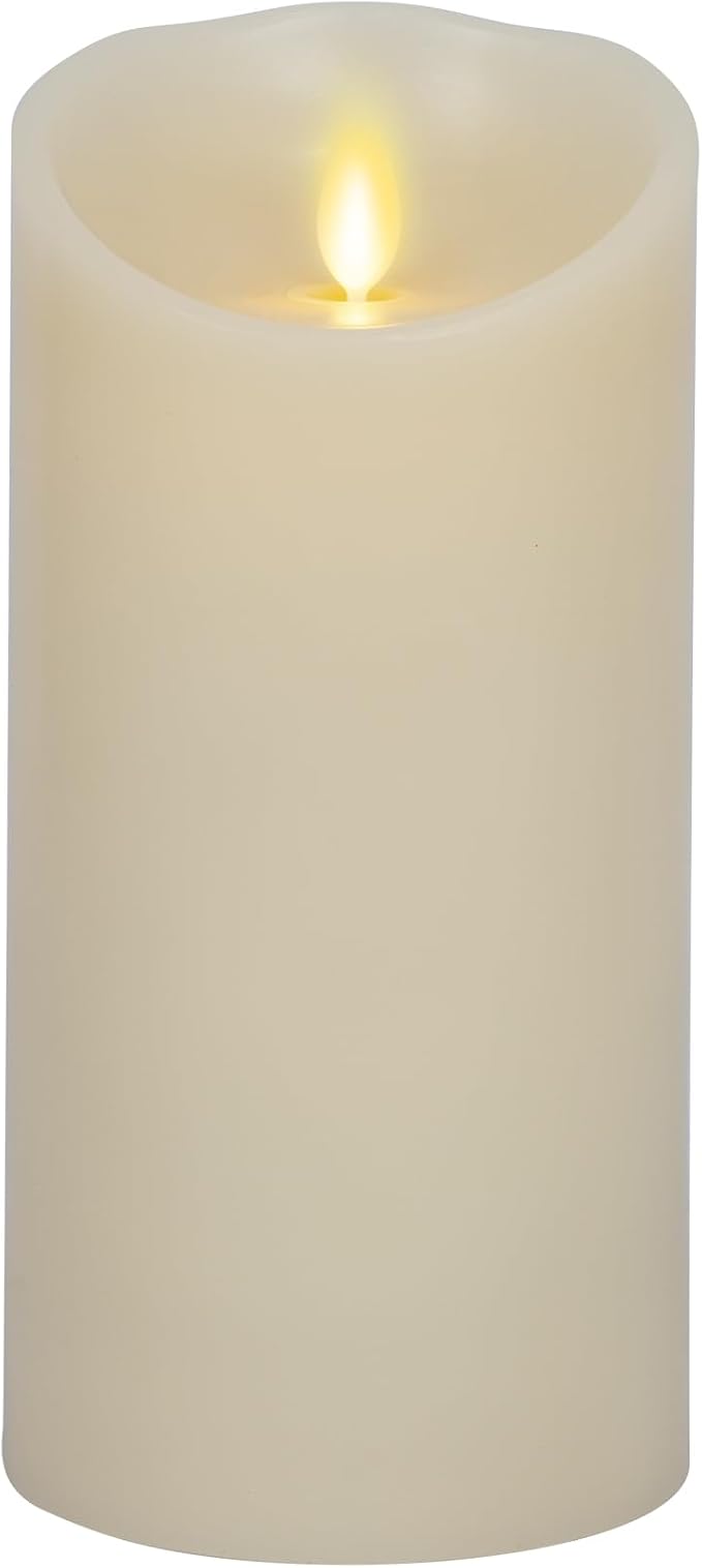 Darice LM357B Luminara Realistic Artificial Flame Pillar Candle with Timer, 7-Inch, Ivory