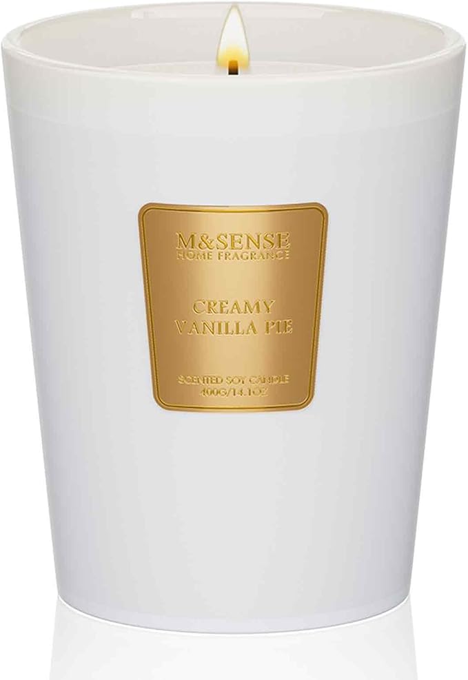 M&SENSE Creamy Vanilla Pie Soy Candle, 14.1oz, Cozy Housewarming Gift | 60H Long Burn, Non-Toxic, Celebration Candle, Sweet Comfort Relax Home Fragrance, Stress Relief