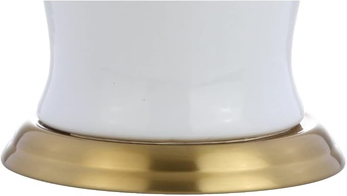 JONATHAN Y 29" White/Gold Traditional Ceramic Urn LED Table Lamp for Bedroom Decor, White Linen Drum Shade, Classic Nightstand Lamp for Living Room, LED Bulb Included JYL4026A