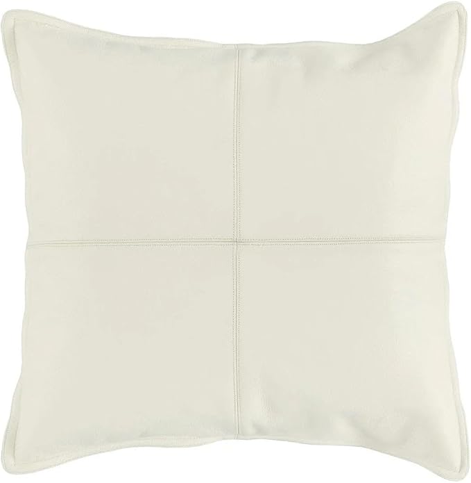 Genuine Leather Pillow Cover Case for Lumbar Throw Couch Pillows - Farmhouse Decorative Modern Sofa Thick & Soft Cushion Covers (White, 20" x 20")