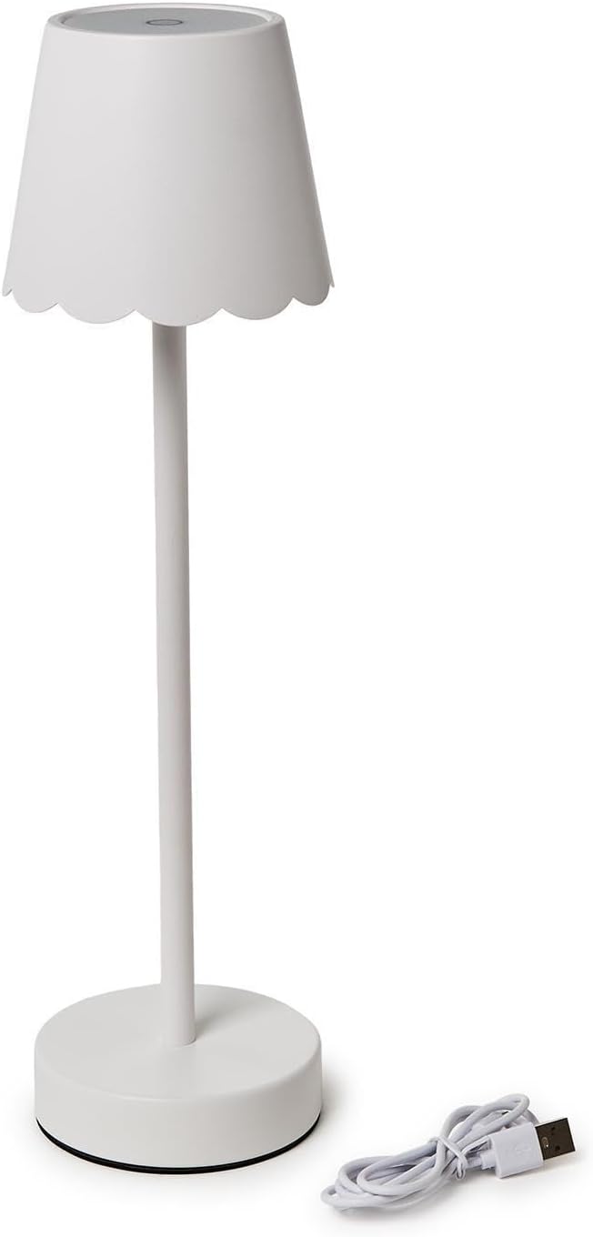 Two's Company Scalloped Edge Shade LED Cordless Table Lamp, 14.5-Inch, White