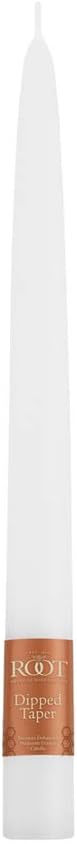 Root Candles 12-Count Unscented Taper Candles Smooth Hand-Dipped Dripless Beeswax Enhanced Boxed Candle Set, 9-Inch, White