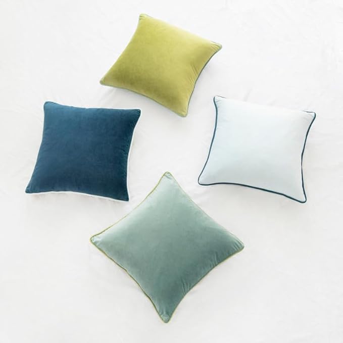MONDAY MOOSE Decorative Throw Pillow Covers Cushion Cases, Set of 4 Soft Velvet Modern Double-Sided Designs, Mix and Match for Home Decor, Pillow Inserts Not Included (16x16 inch, Green/Blue)