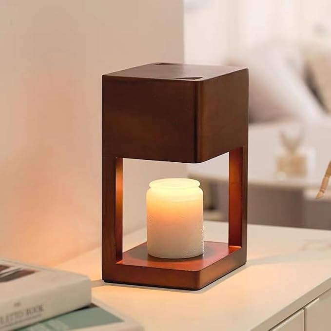 Candle Warmer Lamp,Candle Lamp Warmer with Timer and Adjustable Brightness Automatic Shut-Off,Candle Heat lamp for Canned Candles,ith 2 Bulbs（Walnut Color）