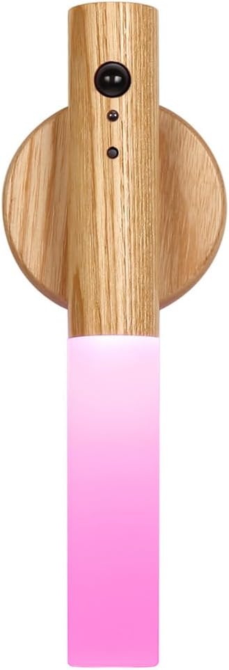 LANDGOO Wooden Motion Sensor RGB Night Lights Indoor, Magnet Body Hallway Rechargeable LED Wireless Battery Operated Wall Sconce (1, RGB Ash Wood)