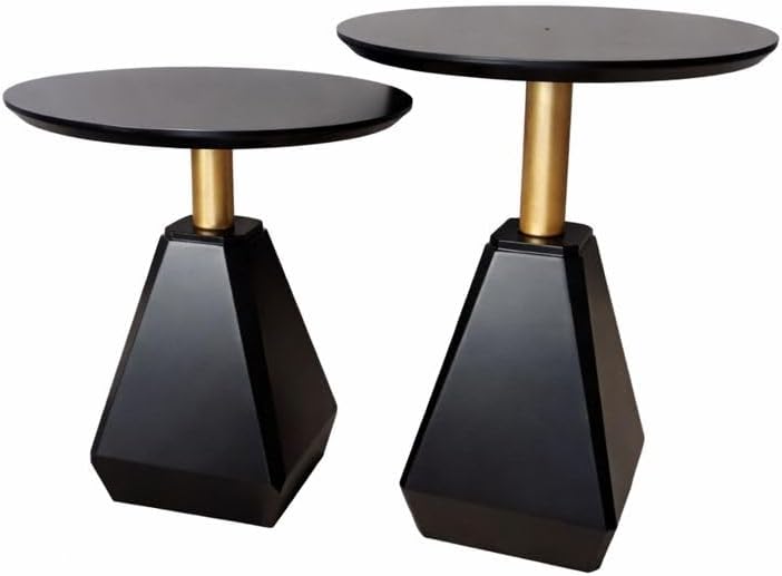 Round Wood Side Table, Set of 2, Coffee Nightstand Cocktail Drink Modern Accent Circle End Table, Wood Pedestal Base for Living Room, Bedroom, Small Spaces, Offices, Black