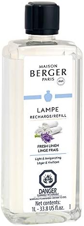 Maison Berger Fresh Linen Lampe Berger Refill, 1 Liter (33.8 fl oz), 2-in-1 Catalytic System, Neutralizes Odors and Diffuses Fragrance, Eucalyptus, Lavender, Pine, Made in France