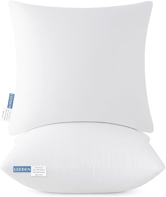 Leeden 24x24 Pillow Inserts, 24 Inch Decorative Throw Pillow Inserts, Soft Fluffy Square Throw Pillows for Couch, Sofa, Bed, and Home Decor White Cushion Pack of 2