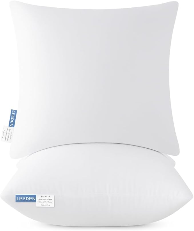 Leeden 16x16 Pillow Inserts Pack of 2, 16 Inch Decorative Throw Pillow Inserts, Soft Fluffy Square Throw Pillows for Couch, Sofa, Bed, and Home Decor White Cushion