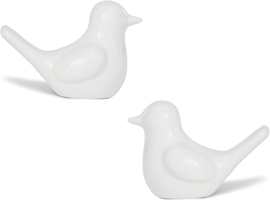 Small White Bird Statue Ceramic 2-Piece Set, 3¾ inch Cute Knick Knack for Home Office Shelf Desk Decor