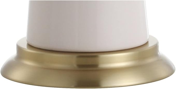 JONATHAN Y 29" Cream Modern Ceramic Column Table Lamp with Brass Gold Base, Elegant Bedside Lamp for Living Room Bedroom Nightstand, White Linen Shade, LED Bulb Included JYL3046A