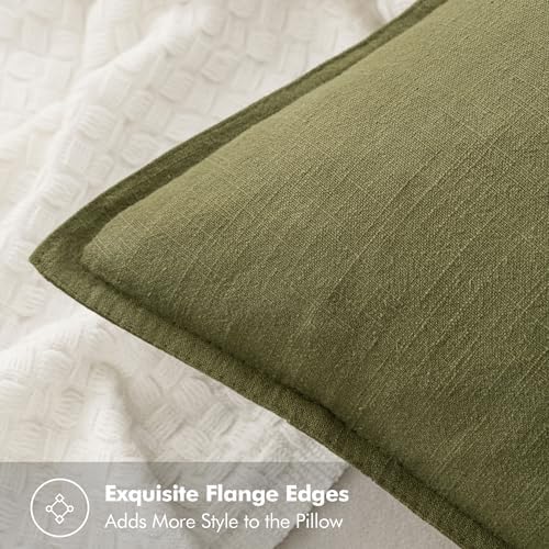 MIULEE Olive Green Linen Pillow Covers Pack of 4 Decorative Natural Solid Throw Pillow Covers Soft Accent Boho Farmhouse Couch Pillowcases Modern Spring Decors for Living Room Bed Sofa 20x20 Inch