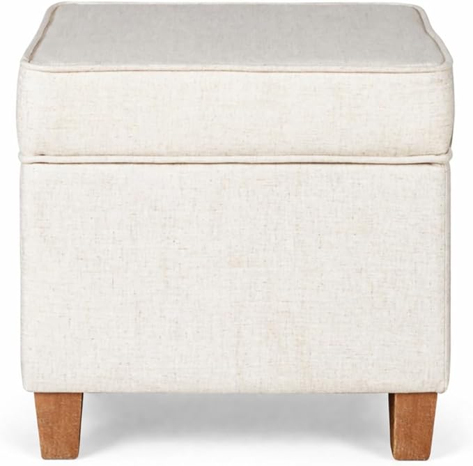 Homepop Home Decor | K7342-F2067 | Classic Square Storage Ottoman with Lift Off Lid | Ottoman with Storage for Living Room & Bedroom, Cream Woven
