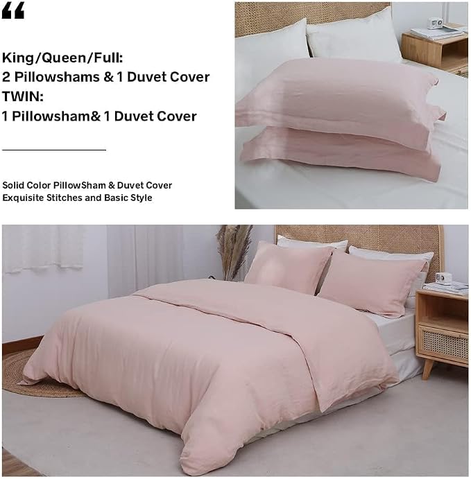 Simple&Opulence 100% Linen Duvet Cover Set, 3 PCS Natural French Flax Blush Pink Duvet Cover King Size, Breathable Soft Comfy Linen Bedding Comforter Cover with 2 Pillowcases(Blush Pink, 104"x92")