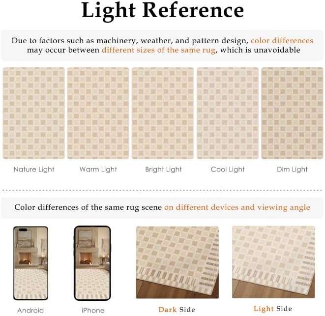 PureCozy Machine Washable Beige 8x10 Area Rugs for Living Room Modern Soft Large Checkered Rug Non-Slip Low Pile Accent Indoor Office Carpet for Bedroom Dining Room Nursery Classroom