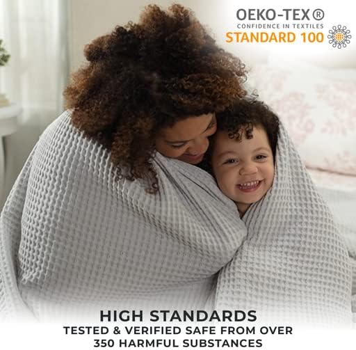 100% Cotton Blue Blanket Twin Size for Bed - Breathable and Soft, Waffle Weave for Summer Spring, 90x66 Inches (Navy)