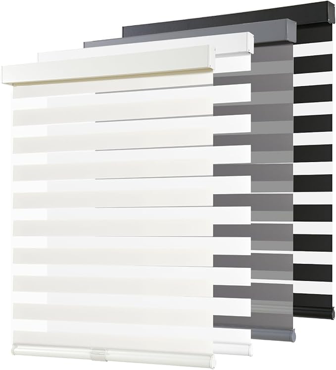 AOSKY Cordless Zebra Blinds for Windows Pull Down Roller Window Shades Dual Layer Light Filtering Privacy for Day and Night, Free-Stop Door Shades for Home Easy to Install (67" W X 72" H，Beige)