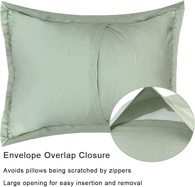 Standard Pillowcase Set of 2 20X26 Pillow Covers Cotton Bed Pillow Shams Soft Decorative Pillow Cases with Envelope Closure, Sage Green