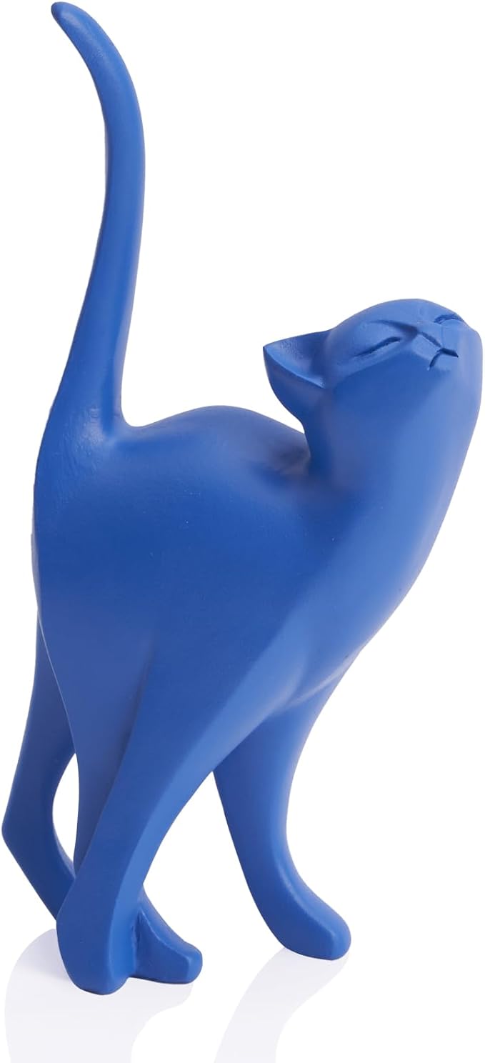 Blue Cat Statue Modern Abstract, Home Office Shelf Decor, 7-Inch Vibrant Assorted Colors, Easy to Match Any Decor Style