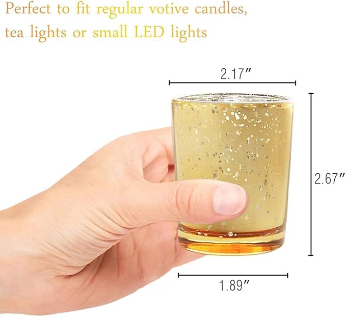 Volens Gold Votive Candle Holders Bulk, Mercury Glass Tealight Candle Holder Set of 12 for Wedding Decor and Home Decor