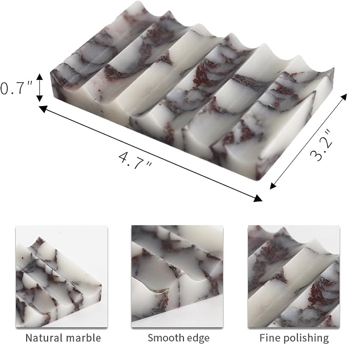 Luxurious Natural Marble Soap Dish Tray Marble Soap Holder Trinket Plate for Bathroom Sink Kitchen Countertop Bedroom Vanity Bathroom Accessory Rectangular (2 Pack)