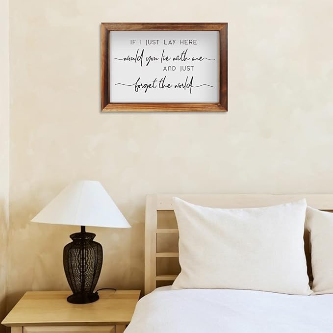 CHDITB If I Just Lay Here Framed Wood Sign Plaque(16"×11"), Wooden Wall Table Sign Home Decor with Inspirational Quotes, Minimalist Wall Art Sign for Bedroom Living Room Farmhouse Housewarming Gift