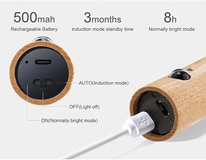 LANDGOO Wooden Motion Sensor Lights Indoor, Ash Wood 2Pcs | Magnet Body, Rechargeable LED, Wireless Battery Operated, Wall Sconce, Portable Decor Torch Night Lighting