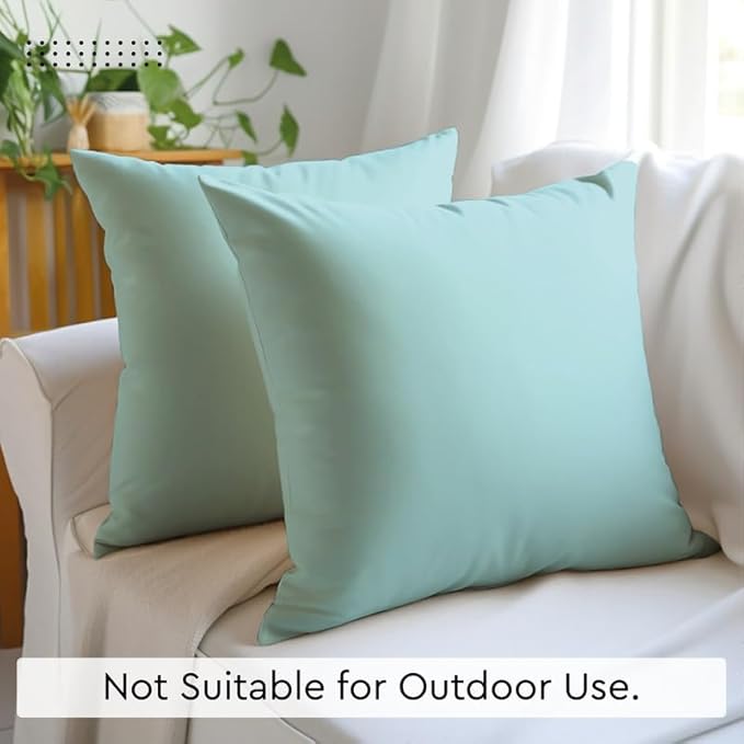 Encasa XO Throw Pillow Covers 18x18 in Set of 2 Egg Blue | No Inserts | Cotton Pillow Covers for Living Room, Bed, Sofa, Couch | Decorative Cushion Covers with Improved Zipper