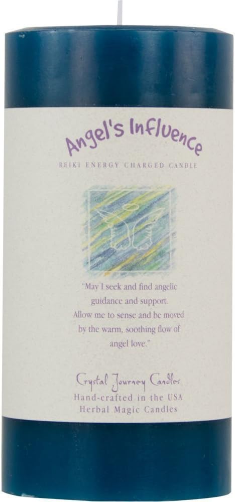 6" X 3" Crystal Journey Herbal Magic Reiki Charged Pillar Candle - Angels's Influence