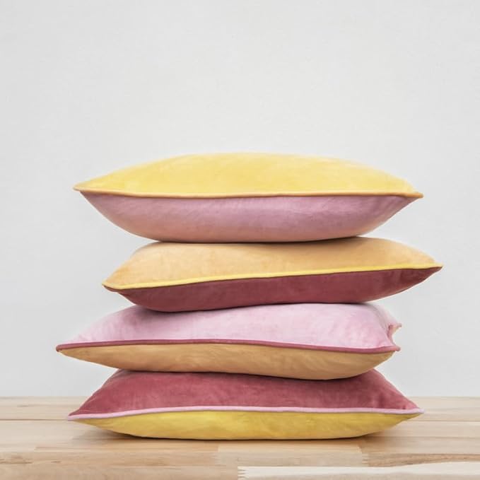 MONDAY MOOSE Decorative Throw Pillow Covers Cushion Cases, Set of 4 Soft Velvet Modern Double-Sided Designs, Mix and Match for Home Decor, Pillow Inserts Not Included (22x22 inch, Yellow/Pink)