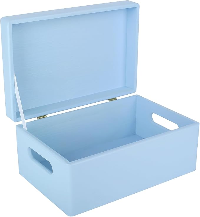 Creative Deco Large Blue Wooden Box Storage with Hinged Lid | 11.8x7.87x5.51in (+-0.5) | Keepsake with Handles | Gift Box for Tool Dog Toy Shoes Kitchen Storage | Wood Keepsake Chest Trunk