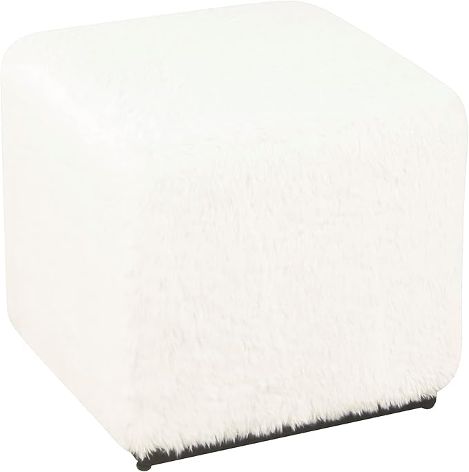 HomePop Cube Ottoman - White Faux Fur